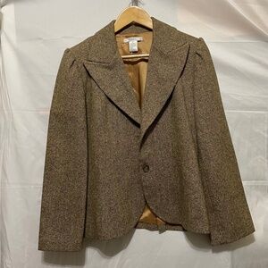 Vtg inspired H&M brown tweed textured wool blend blazer jacket 12 lined